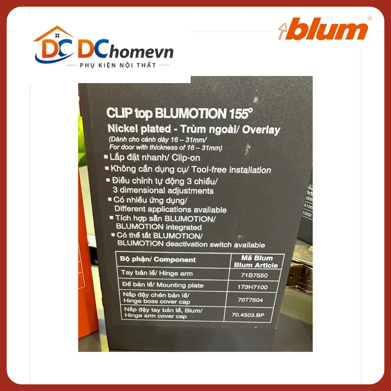 Bản lề tích hợp giảm chấn góc mở 155° 71B7550 1181769